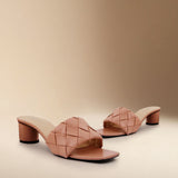 Peach Woven Square-Toe Heels