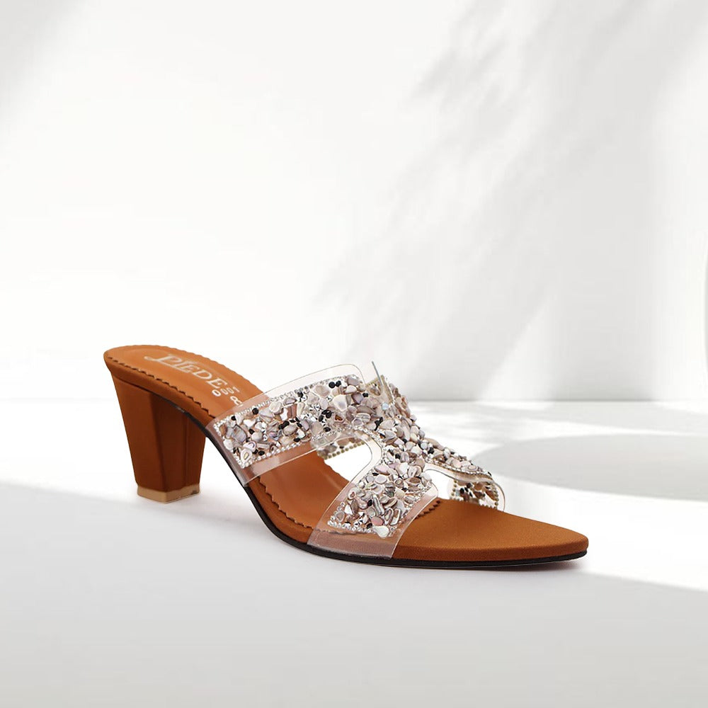 Mustard Stone-Embellished Heels
