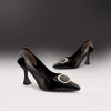Black Patent Buckle Court Shoes