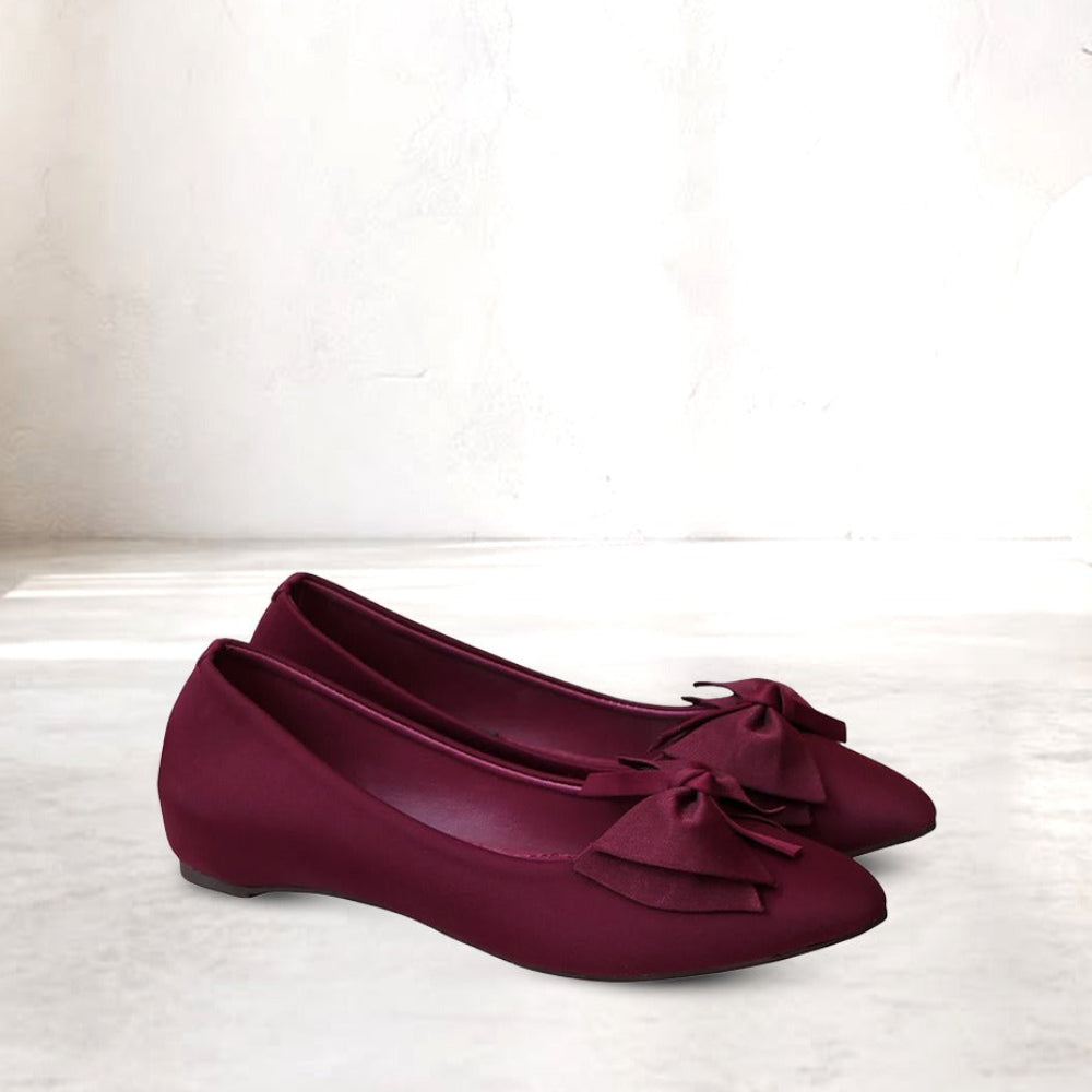 Maroon Bow Ballet Flat Pumps