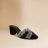 Black Stone-Embellished Heeled Mules