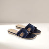Navy Blue Textured H-Strap Flat