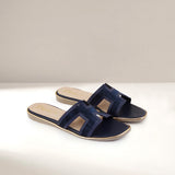 Navy Blue Textured H-Strap Flat