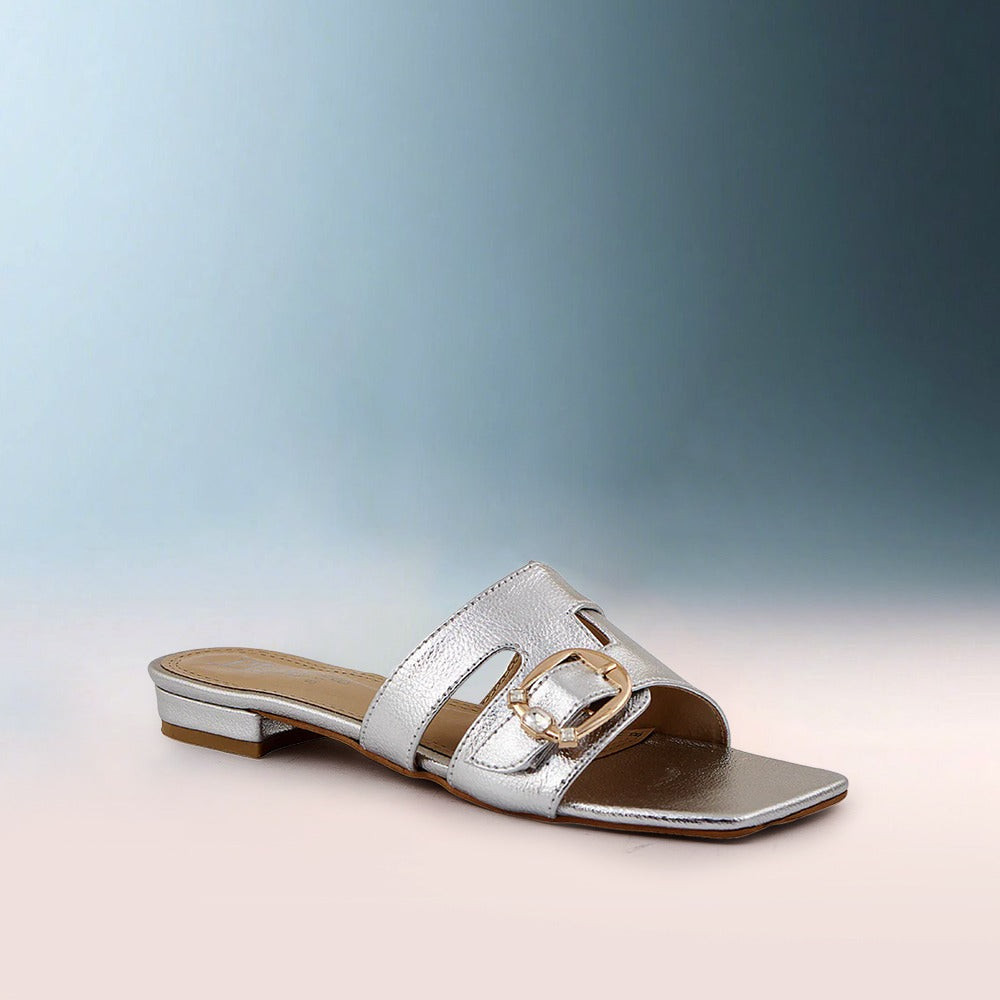 Silver Square-Toe Flats