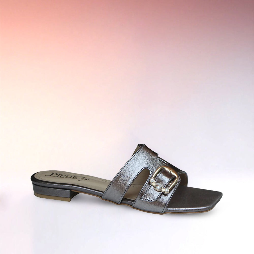 Grey Square-Toe Flats