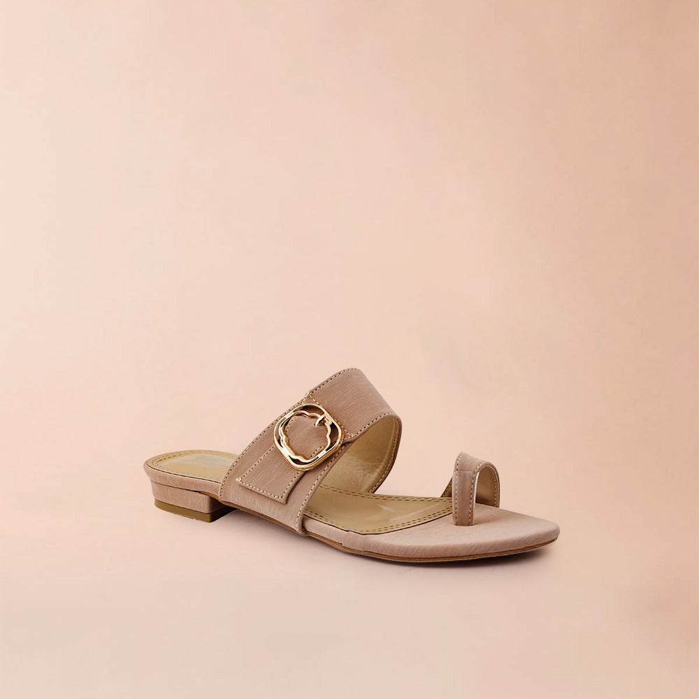Beige Toe Loop Flats
