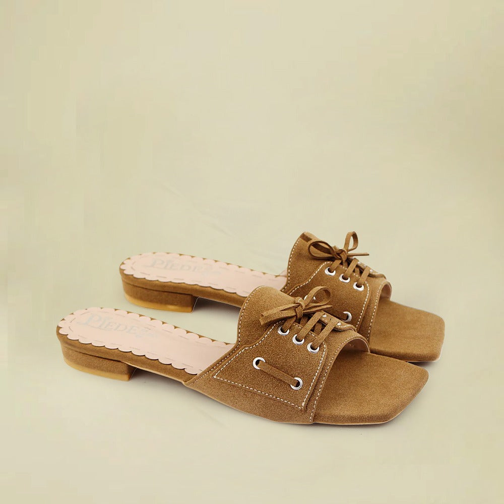 Brown Lace-Up Suede Flat