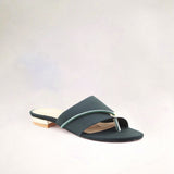 Dark Green Stone-Embellished Toe-Loop Flat