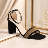 Black Ornamented Heels Sandal