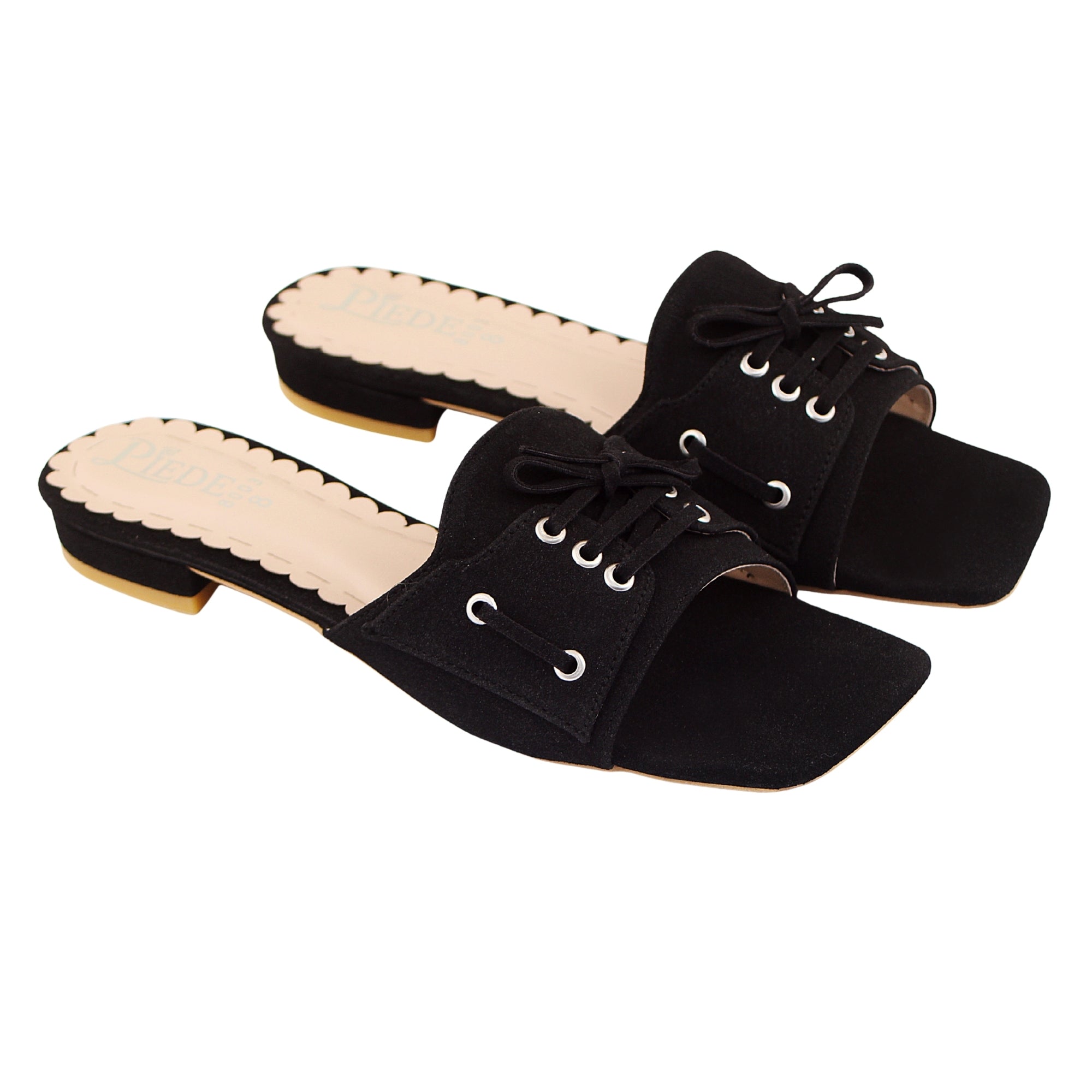Black Lace-Up Suede Flat