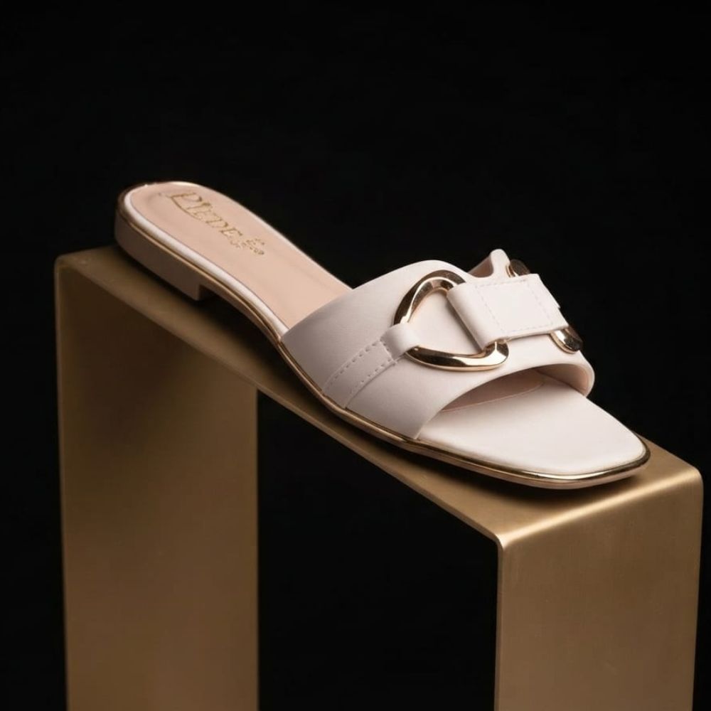 White Buckle-Strap Open-Toe