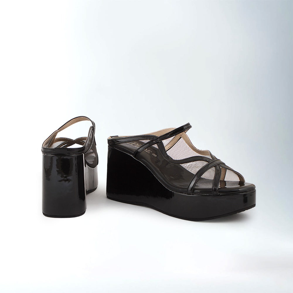 Black Noir Mesh Wedges
