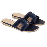 Navy Blue Textured H-Strap Flat