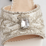 Bridal Handmade White Crystal Block Heel