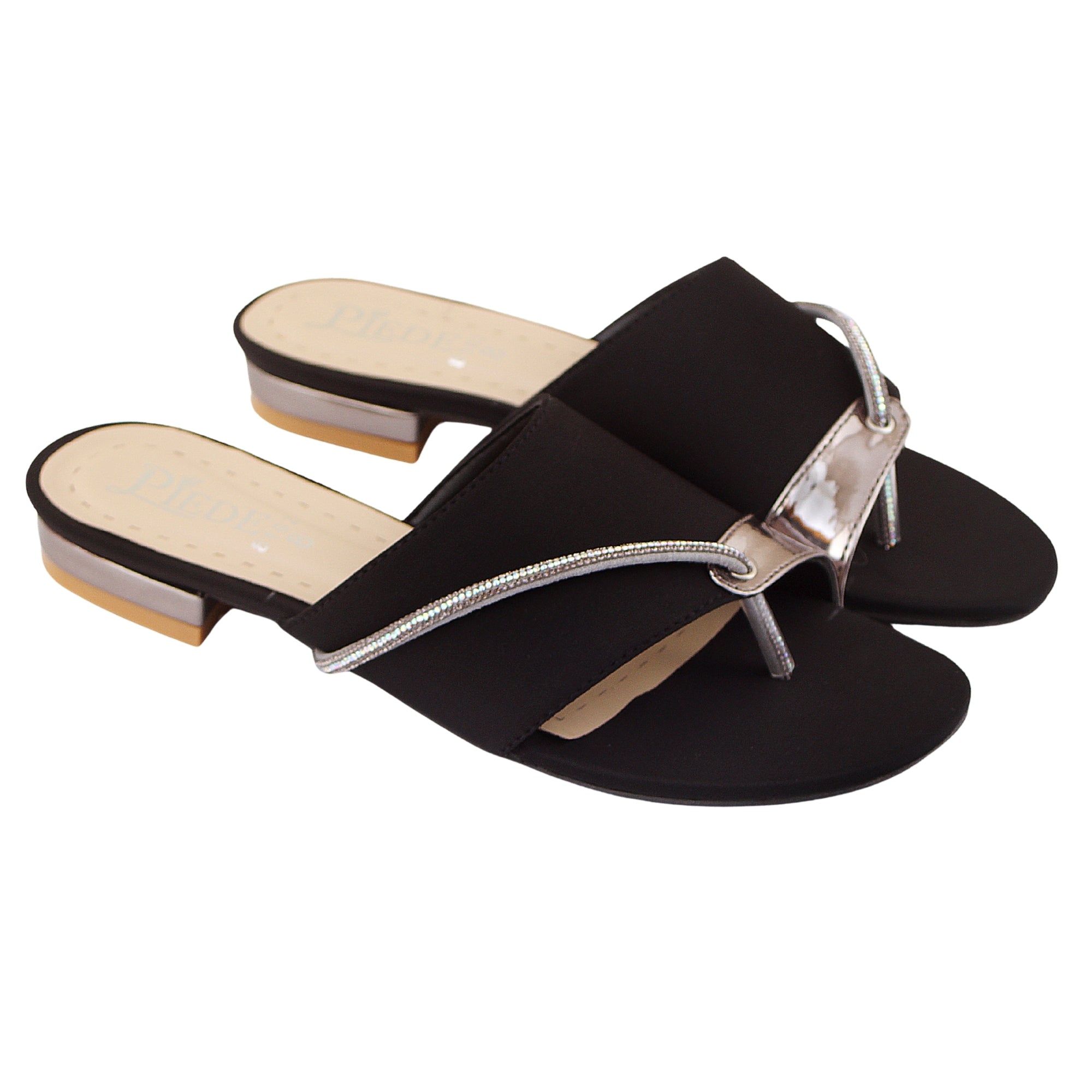 Black Stone-Embellished Toe-Loop Flat
