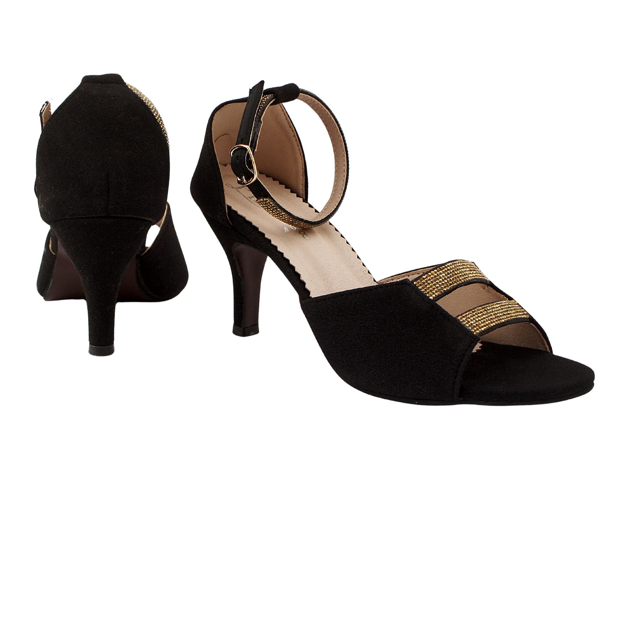 Black Heels With Gold Straps