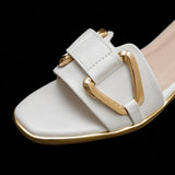 White Buckle-Strap Open-Toe