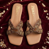 Maroon Embroidered Leather Flats