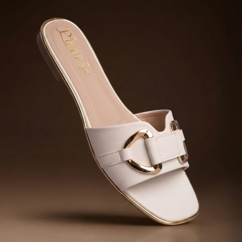 White Buckle-Strap Open-Toe