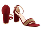 Maroon Ornamented Heels Sandal