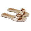 Beige Croc Chain-Strap Flats