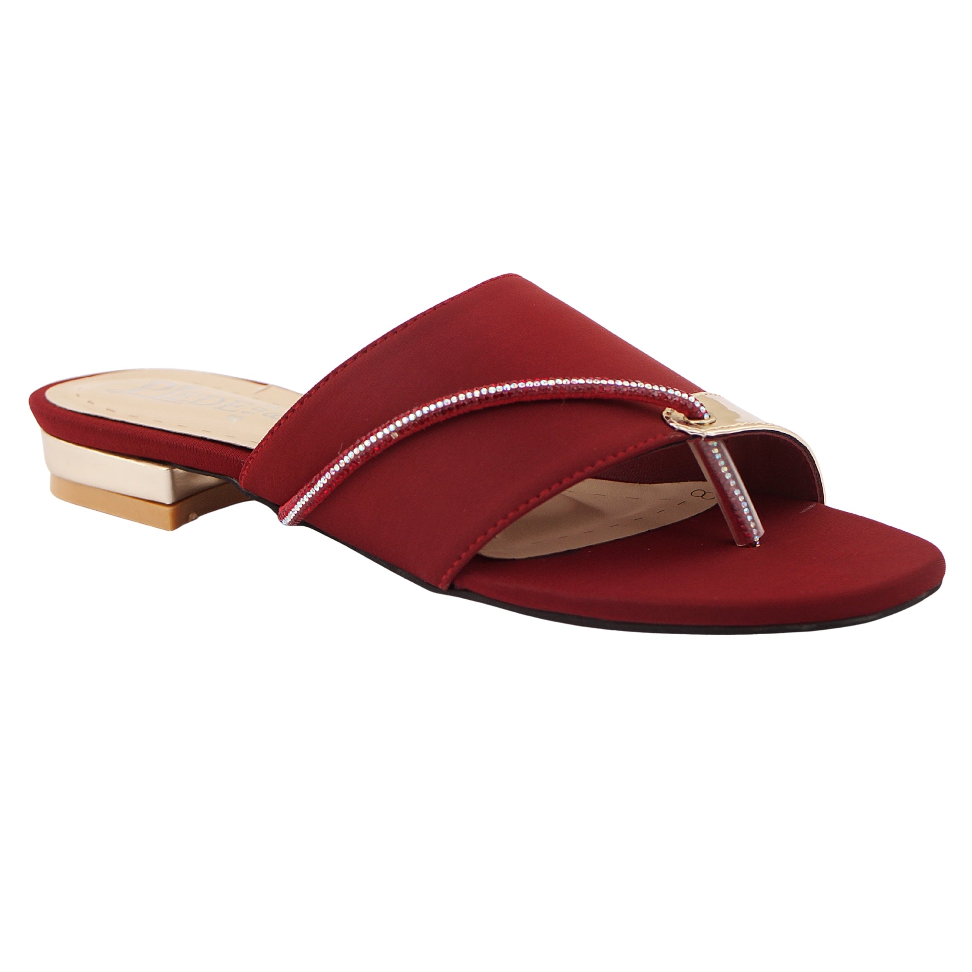 Maroon Stone-Embellished Toe-Loop Flat