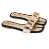 Black Croc Chain-Strap Flats
