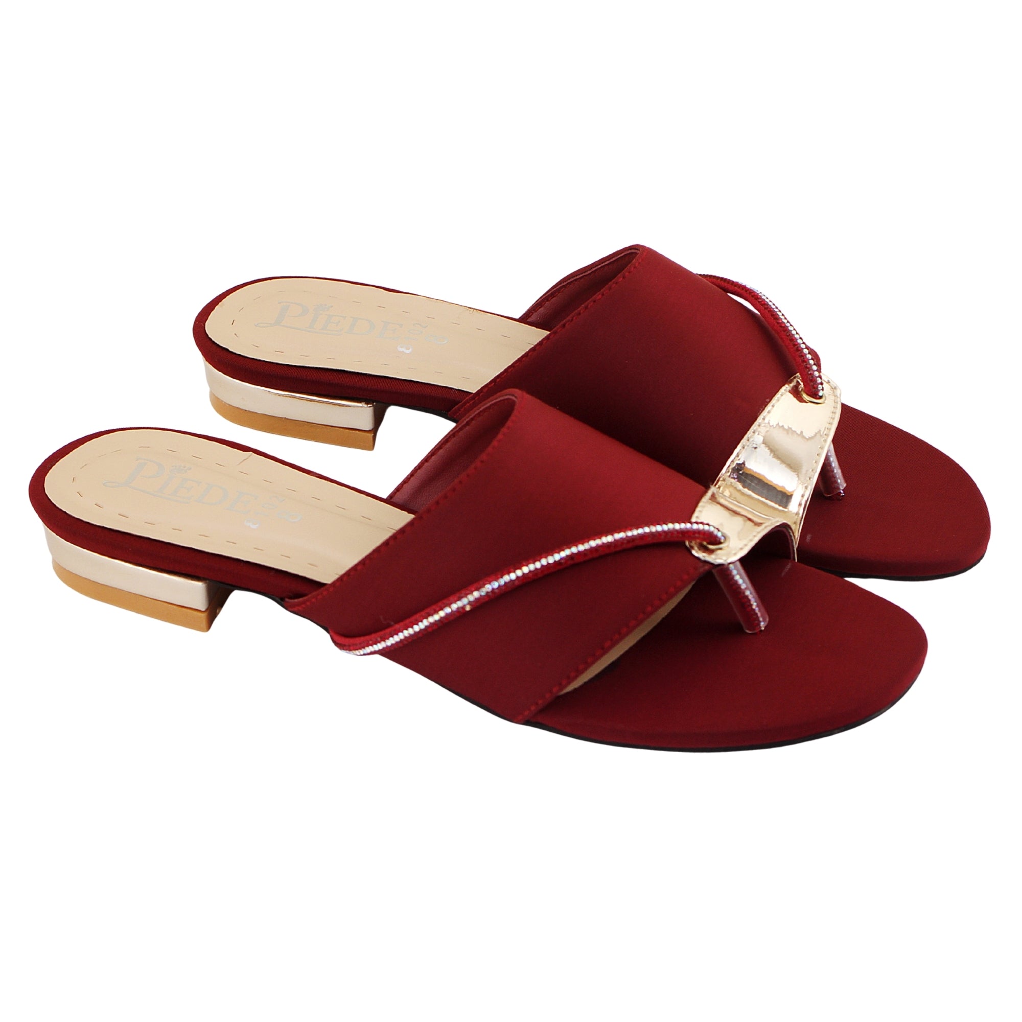 Maroon Stone-Embellished Toe-Loop Flat