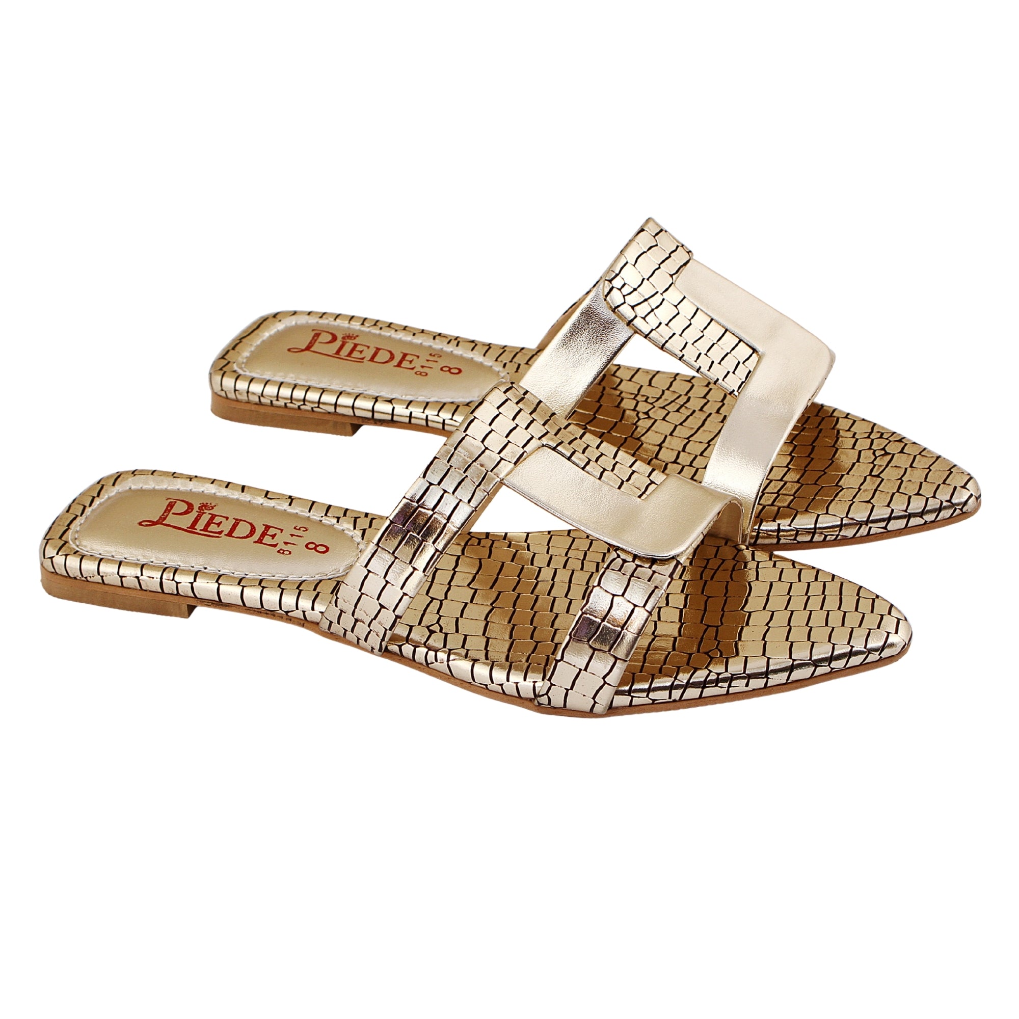 Golden Croc-Pattern Slides
