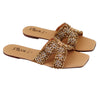 Brown Golden-Embroidered Leather Flats