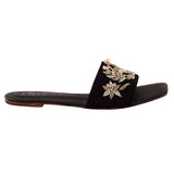 Black Suede Embroidered Leather Flats