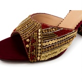 Bridal Maroon Zardozi Handmade Block Heels