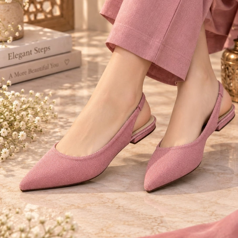 Pink Pointed-Toe Slingback Flats