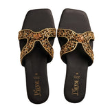 Black Embroidered Leather Flats