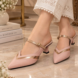Pink Metallic-Strap Pointed Heels