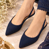 Navy Blue Pointed-Toe Slingback Flats