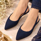 Navy Blue Pointed-Toe Slingback Flats