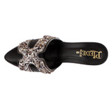 Black Stone-Embellished Heeled Mules