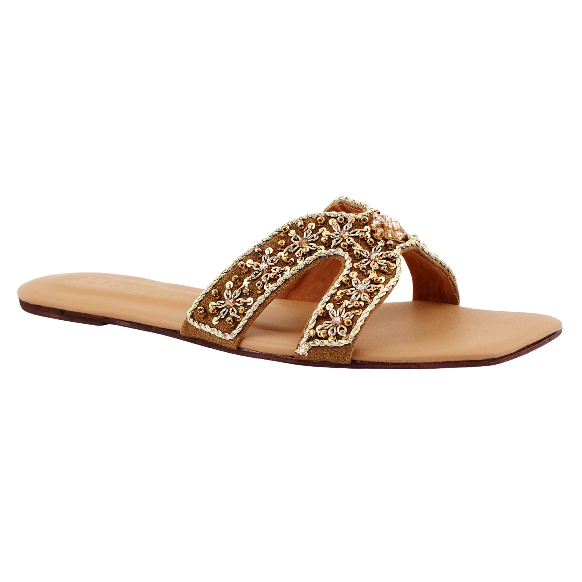 Cream Embroidered Leather Flats