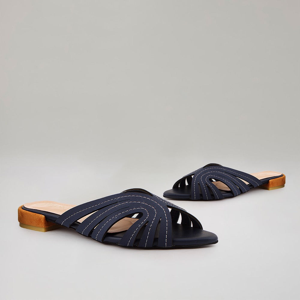 Navy Stitch Slip-On Flat