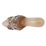Cream Stone-Embellished Heeled Mules