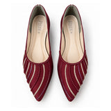 Maroon Hand-Embroidered Pointed Pump