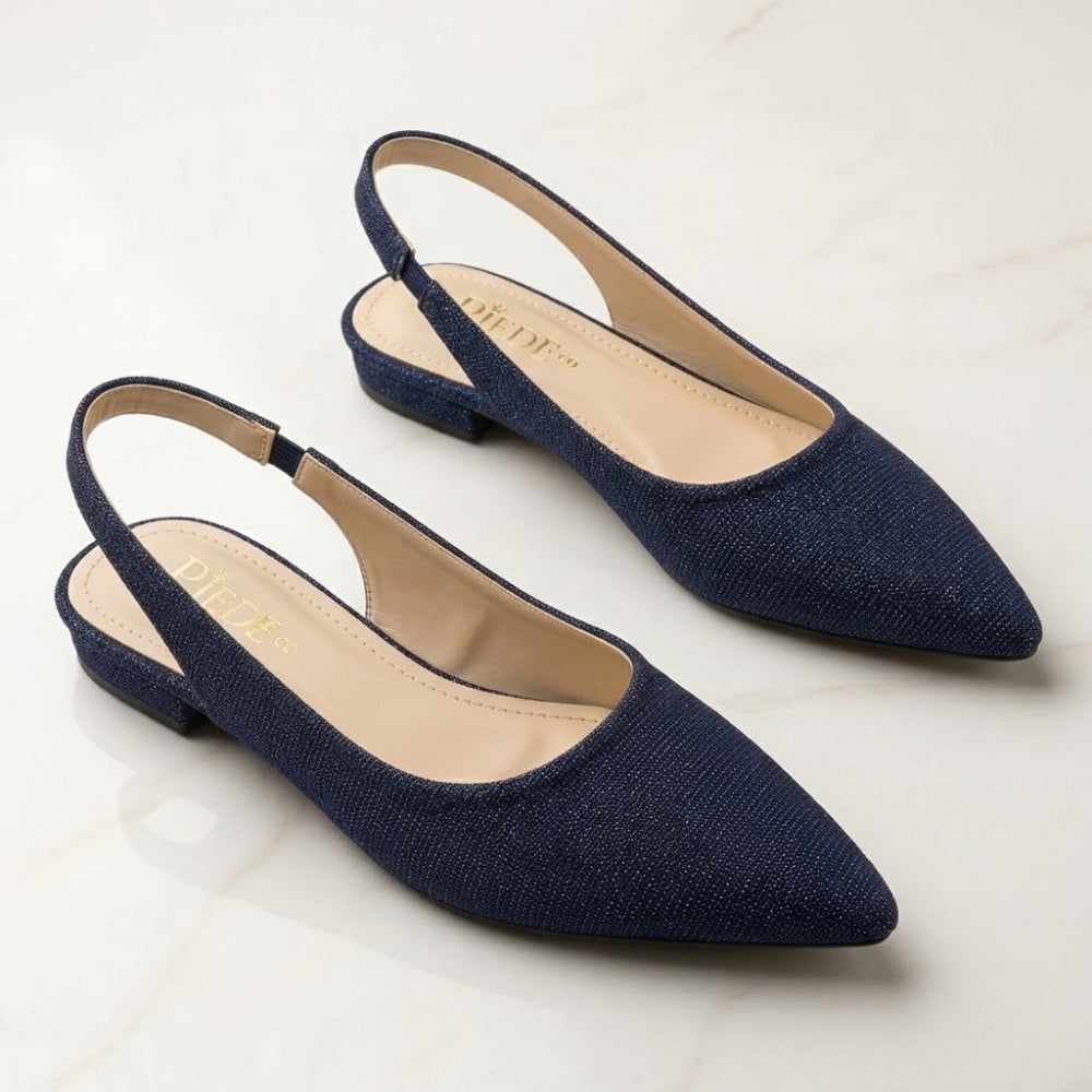 Navy Blue Pointed-Toe Slingback Flats