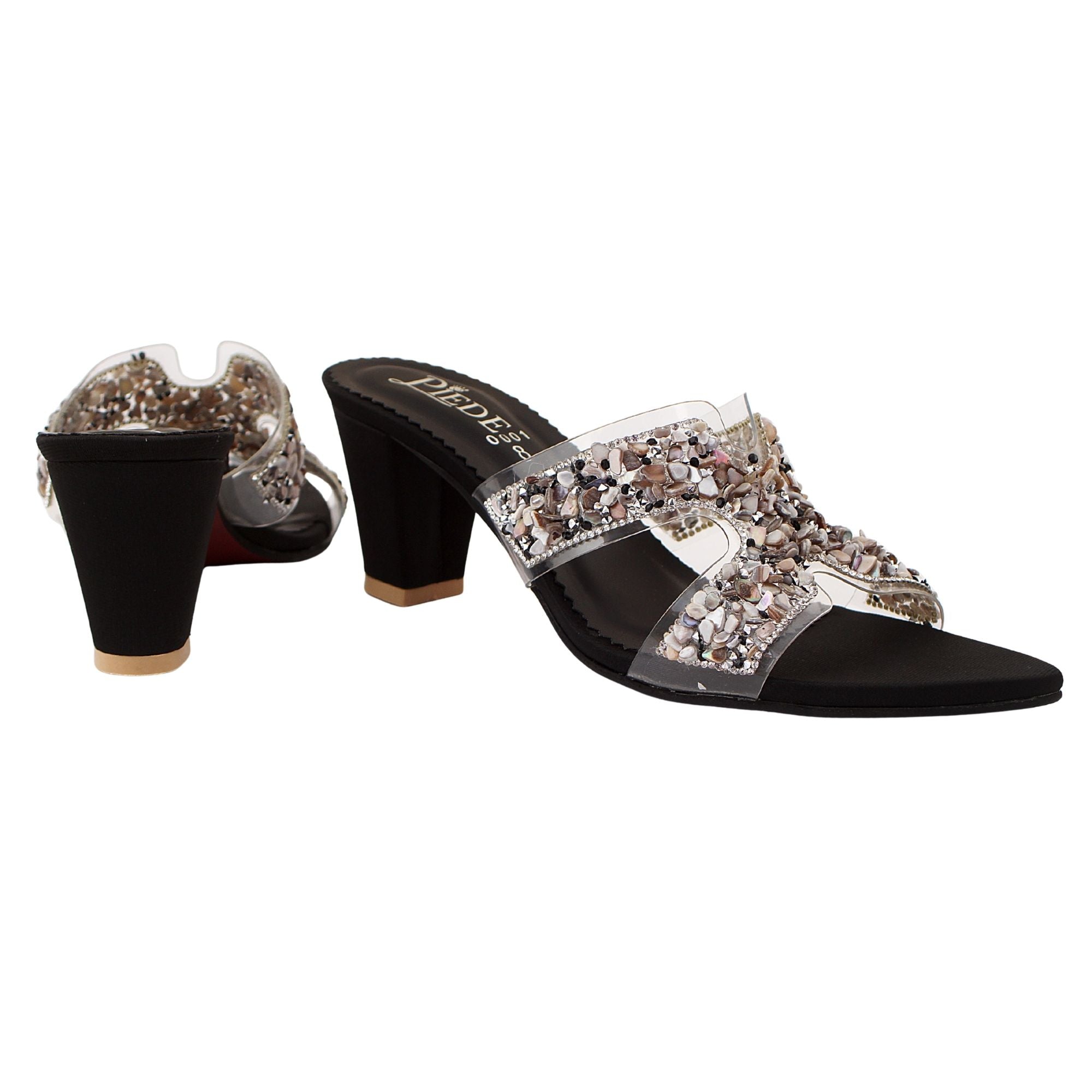 Black Stone-Embellished Heels