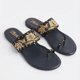Black Embroidered Toe-Ring Flats