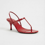 Red T-Strap Heeled Sandals