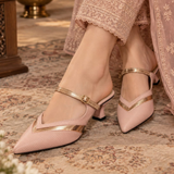 Pink Metallic-Strap Pointed Heels