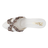 White Stone-Embellished Heeled Mules