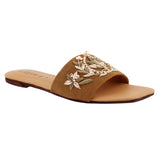 Brown Suede Embroidered Leather Flats