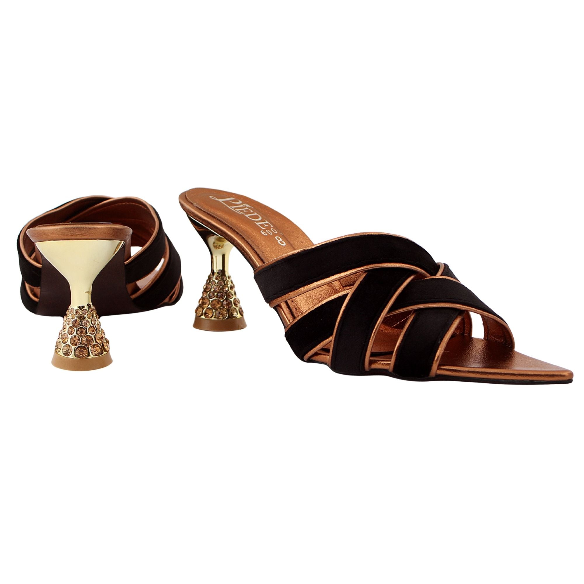Black Velvet Criss-Cross Jewelled Heel